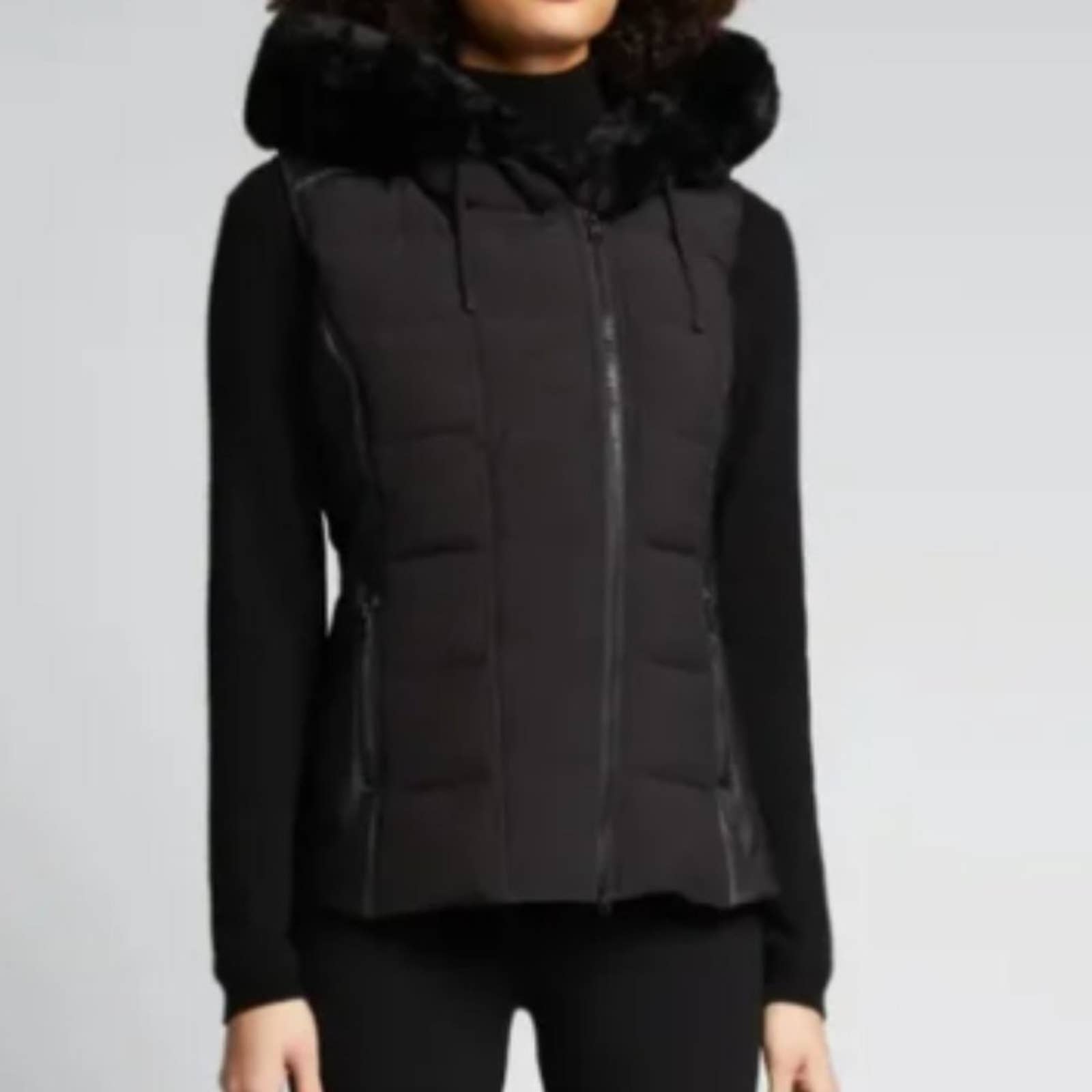 Blanc Noir Women's Black Asymmetric-Zip Hooded Moto Vest Size L